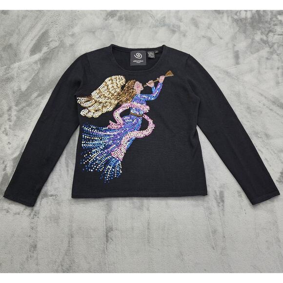 Vintage Michael Simon Event Sweater Womens S Black Sequin Angel Pullover Holiday - Picture 1 of 8